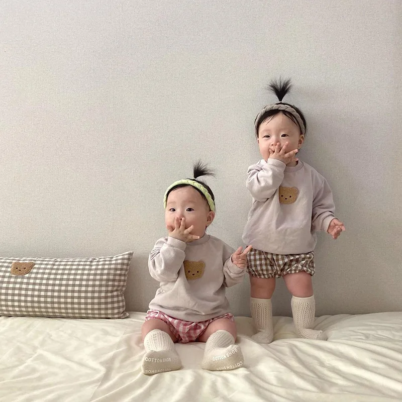 2025 sudadera de bebé de estilo japonés coreano lindo oso bordado cuello redondo otoño primavera ropa para niños pequeños 0-3 años - imagen 2