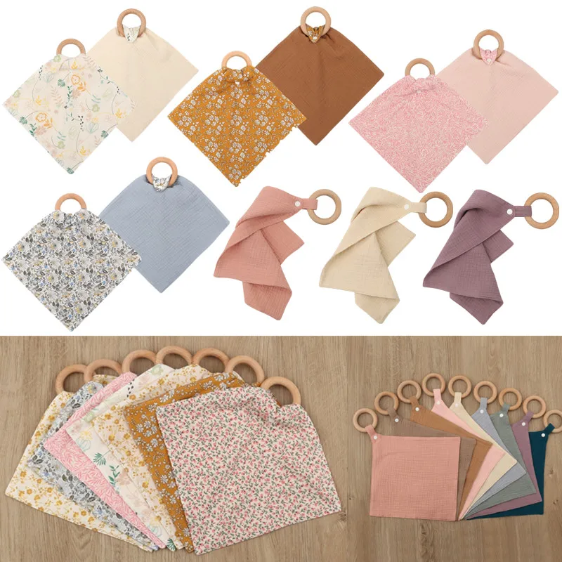 Baberos de algodón con estampado para bebé, paño para calmar el eructo, mordedor de madera, chupete