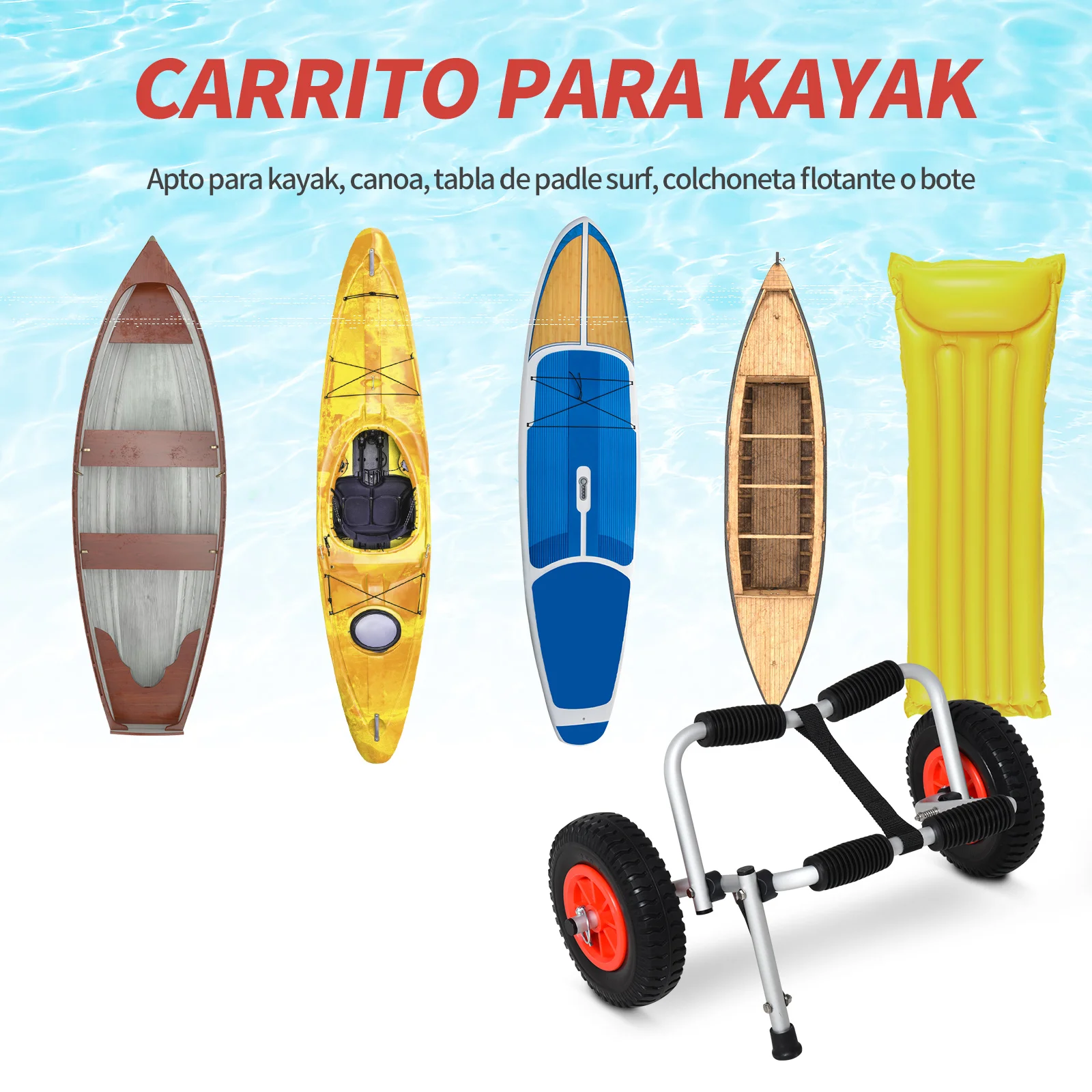 HOMCOM Carro de Transporte Plegable para Kayak Carga 75kg Ajuste Universal con Ruedas para Canoa Embarcación 57,5x33x24cm Plata - imagen 5