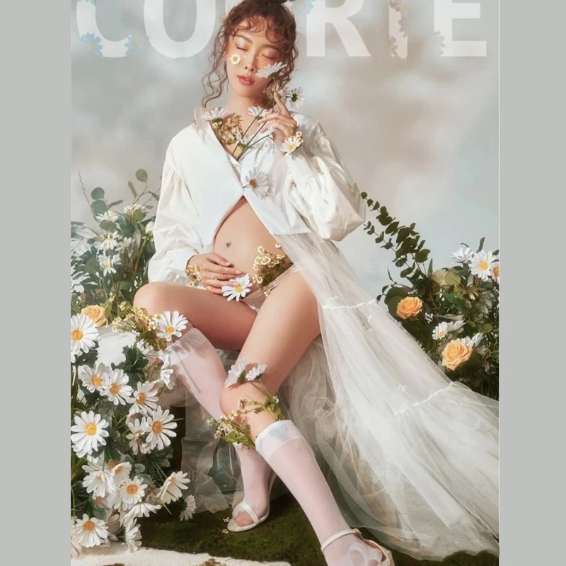 Accesorios de fotografía para mujer, camiseta de malla blanca, perspectiva Mori, vestidos de maternidad, vestido de embarazo, sesiones de estudio, accesorios para fotos - imagen 2