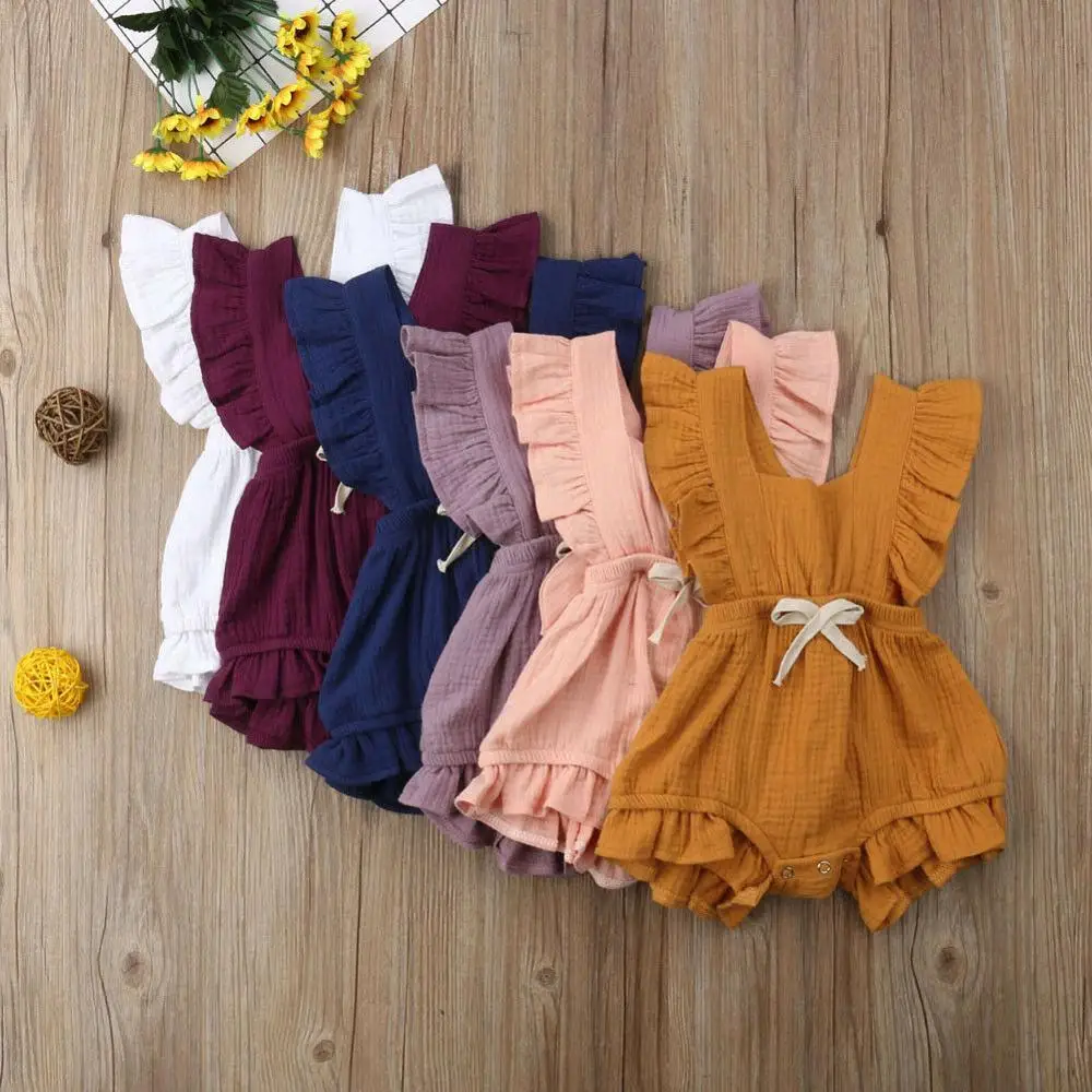 Ropa para recién nacidos en 6 colores, peleles para niñas pequeñas, mono liso con volantes, trajes, traje de sol, ropa para niños