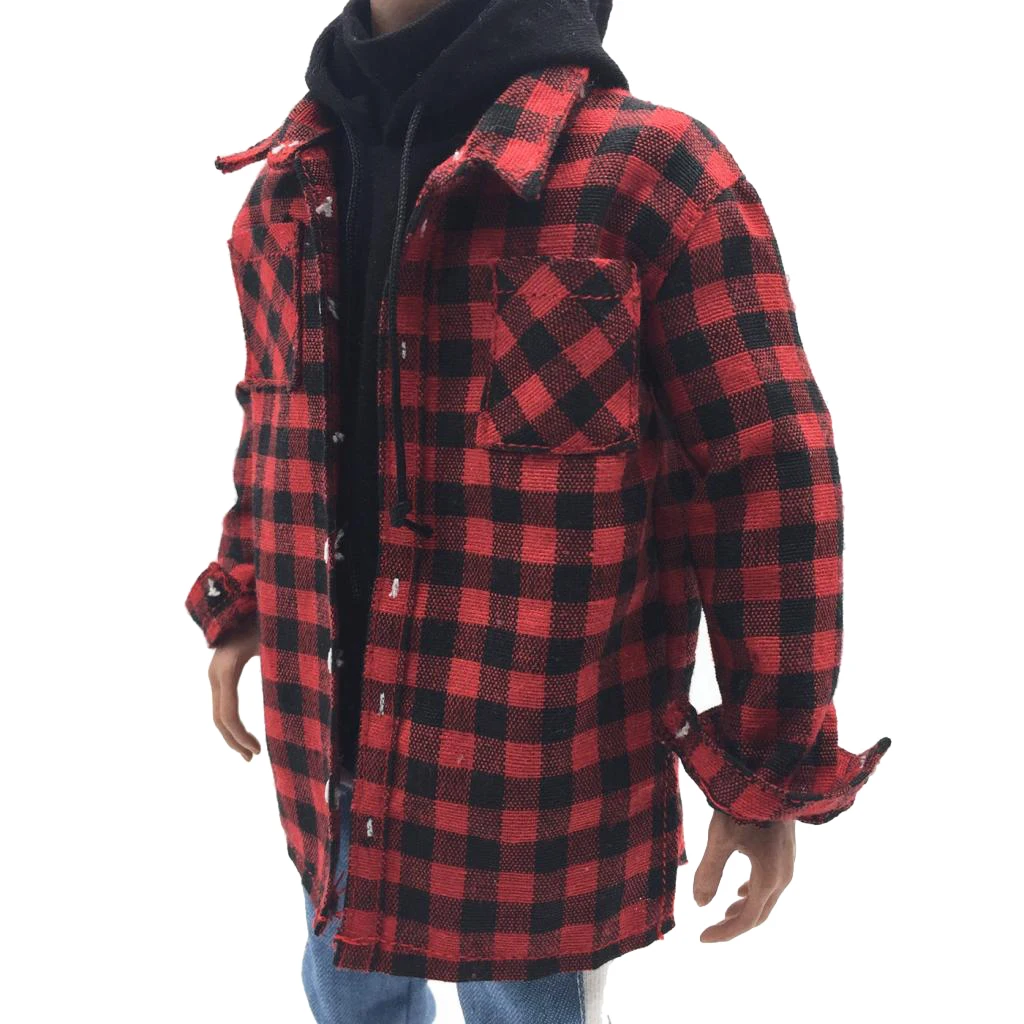 Camisa a cuadros roja para hombre, chaqueta, ropa para hombre, muñeca de figuras de acción de 12 pulgadas, escala 1/6 - imagen 3