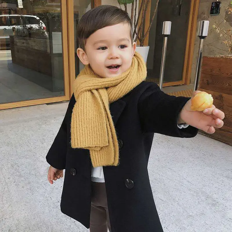 Chaquetas de rejilla de invierno para niños y niñas, gabardina de lana con doble botonadura para bebés, abrigos con solapa para niños, abrigo de lana, abrigo de invierno - imagen 4