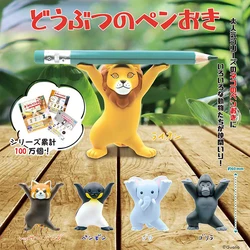Qualia-cápsula genuina kawaii divertida, León, panda Rojo, pingüino, elefante, gorila de plata, soporte de pluma de Animal, figuras de gashapon