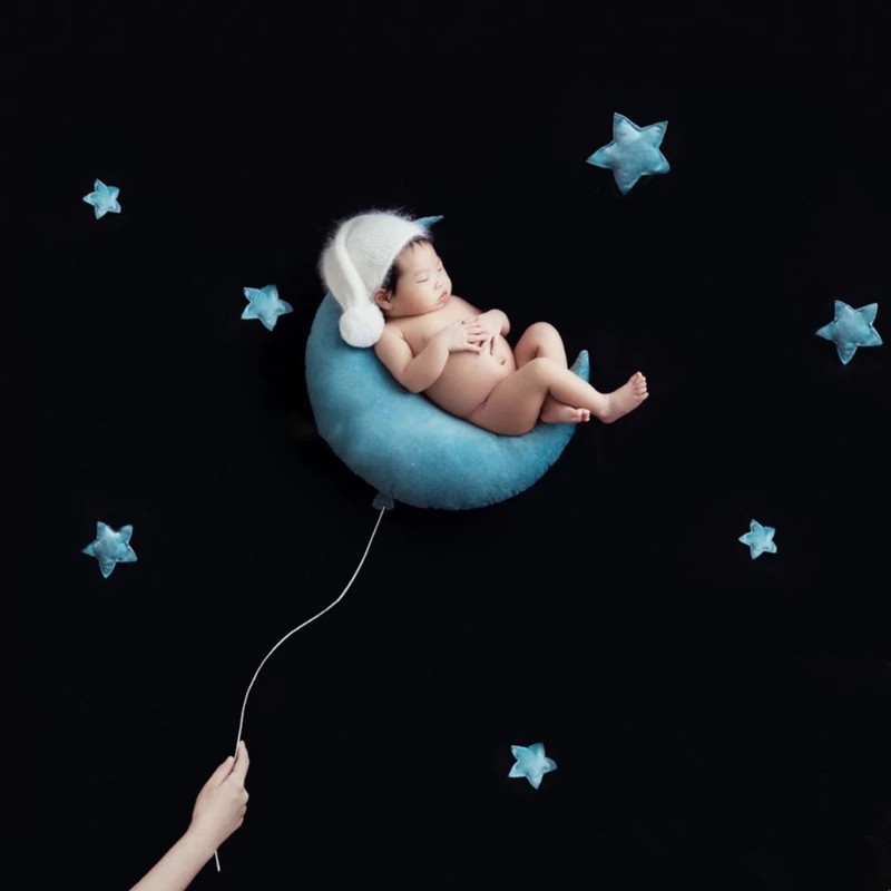 Accesorios de fotografía para recién nacidos, almohada cuadrada de Luna y estrellas, Kit de almohada de media luna, accesorios de fotografía para bebés - imagen 4