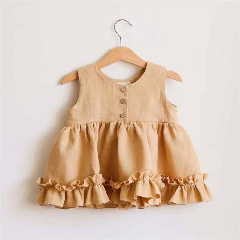 Vestido tutú de algodón lino con volantes y encaje para bebé - imagen 5