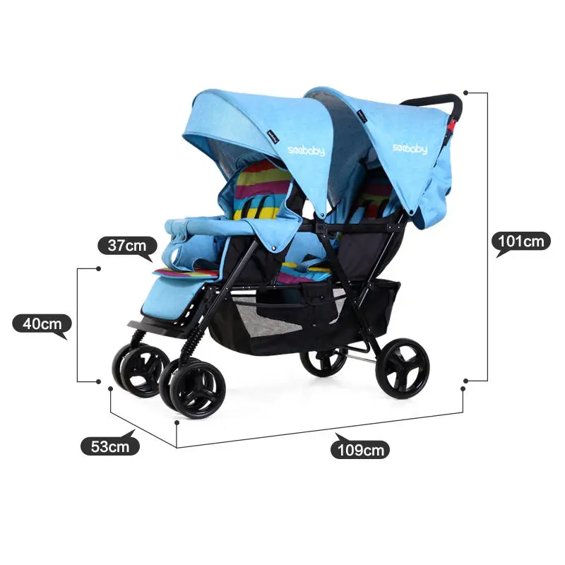 El cochecito portátil para gemelos tiene asientos delanteros y traseros, carruaje plegable para 2 niños con buena prueba de golpes y rueda de EVA - imagen 3