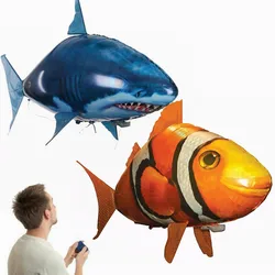 Juguete de nadadores de aire con Control remoto, tiburón volador y pez payaso a través de la habitación para niños, globo inflable de plástico DIY