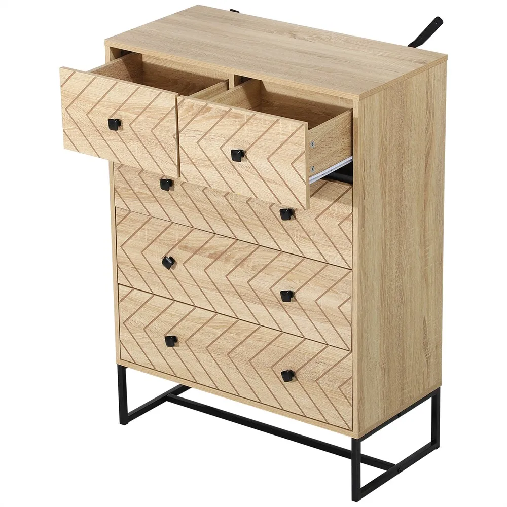 HOMCOM Armario Auxiliar Cajonera Cómoda 5 Cajones Mesilla de Noche Organizador Almacenaje Oficina 80x39.5x110cm
