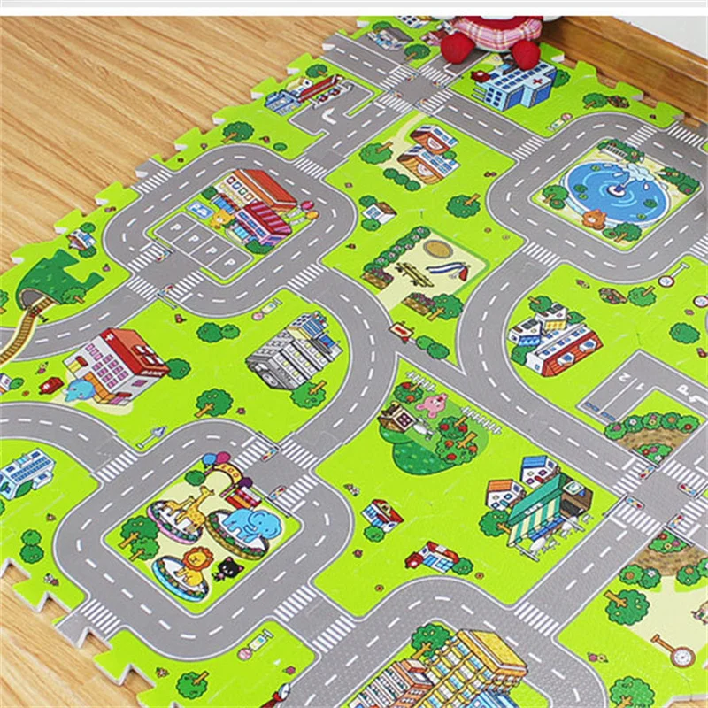 9 unids/set alfombra para niños tapete de juego ciudad vida juguetes educativos para niños sistema de tráfico por carretera alfombra de juego para bebés alfombra de rompecabezas de espuma EVA para niños - imagen 2