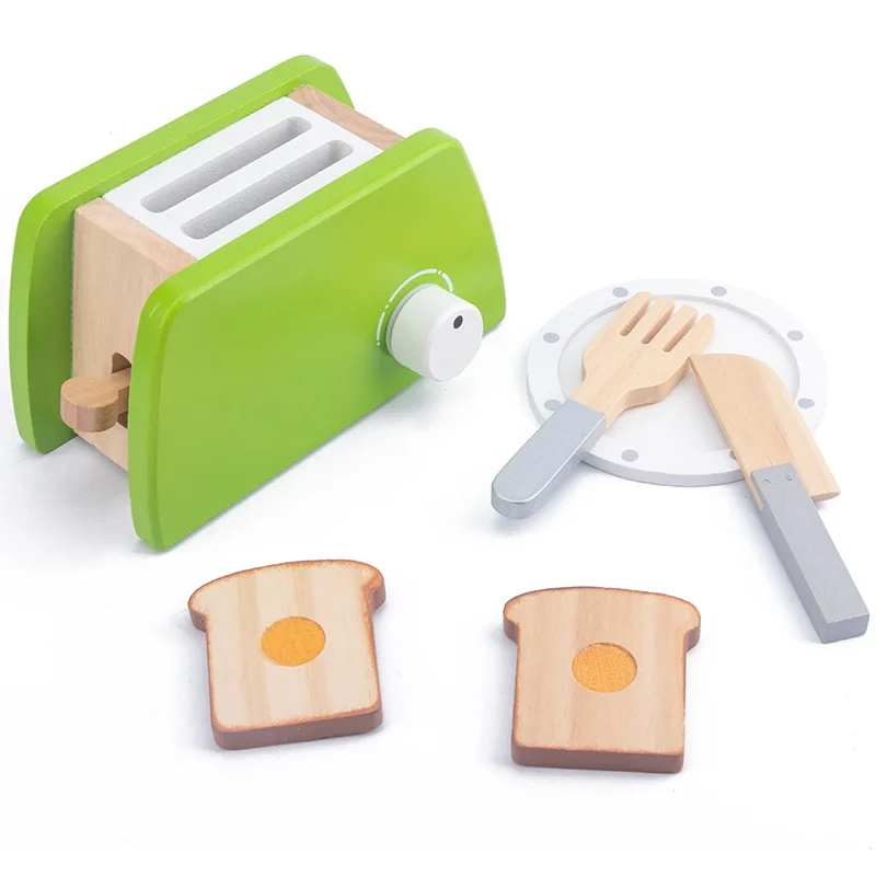 QWZ-Juego de juguetes de cocina de simulación de madera, casa de juegos, juguete educativo para edades tempranas, máquina de pan, horno microondas para regalo de Navidad para niños - imagen 5