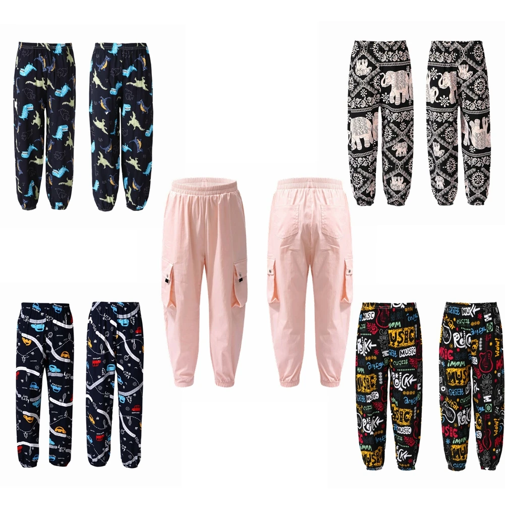 Pantalones casuales de verano para niños, niñas y niños, pantalones transpirables con estampado de dibujos animados, cintura elástica, ropa de casa para vacaciones, Unisex - imagen 2