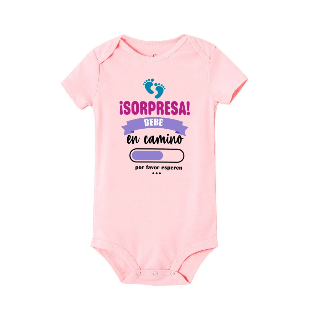 Bebé sorpresa en el camino, por favor espere, mono estampado para bebé, ropa de anuncio de embarazo, mono de manga corta para recién nacido - imagen 5