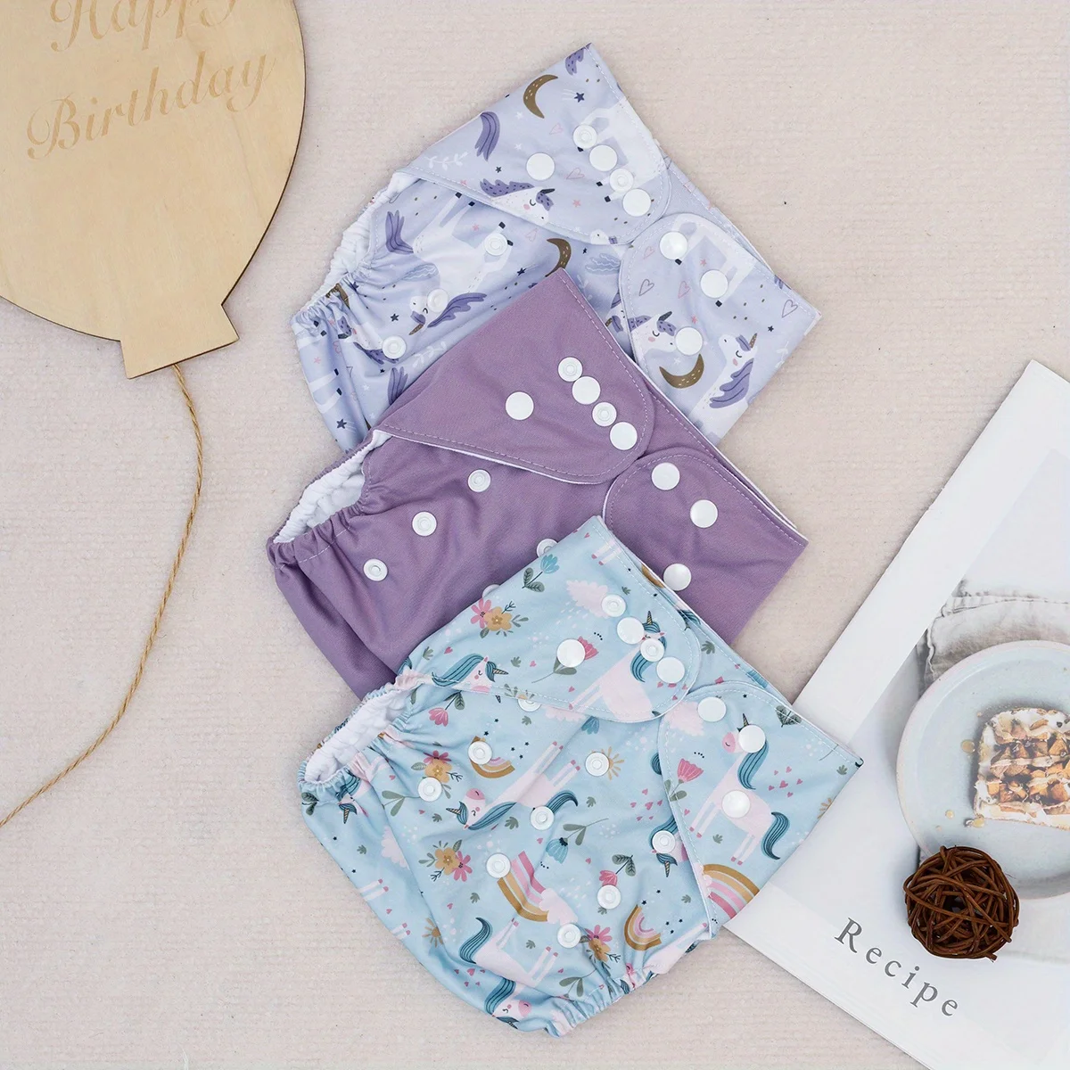 Happyflute Juego de pañales de bolsillo de 3 piezas, cubiertas de pañales para bebés ajustables de 3 a 15 kg, interior de tela de ante, lavable, reutilizable, absorbente, ecológico - imagen 2