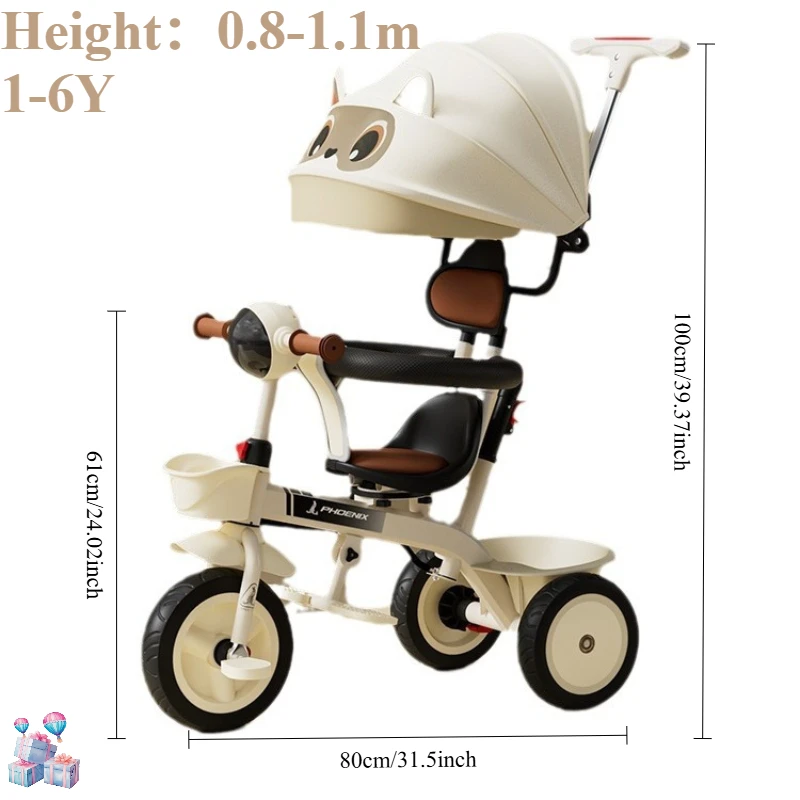 Triciclo de empuje para bebé con Pedal para niños de 1 a 6 años, bicicleta grande para niños, cochecito, bicicleta