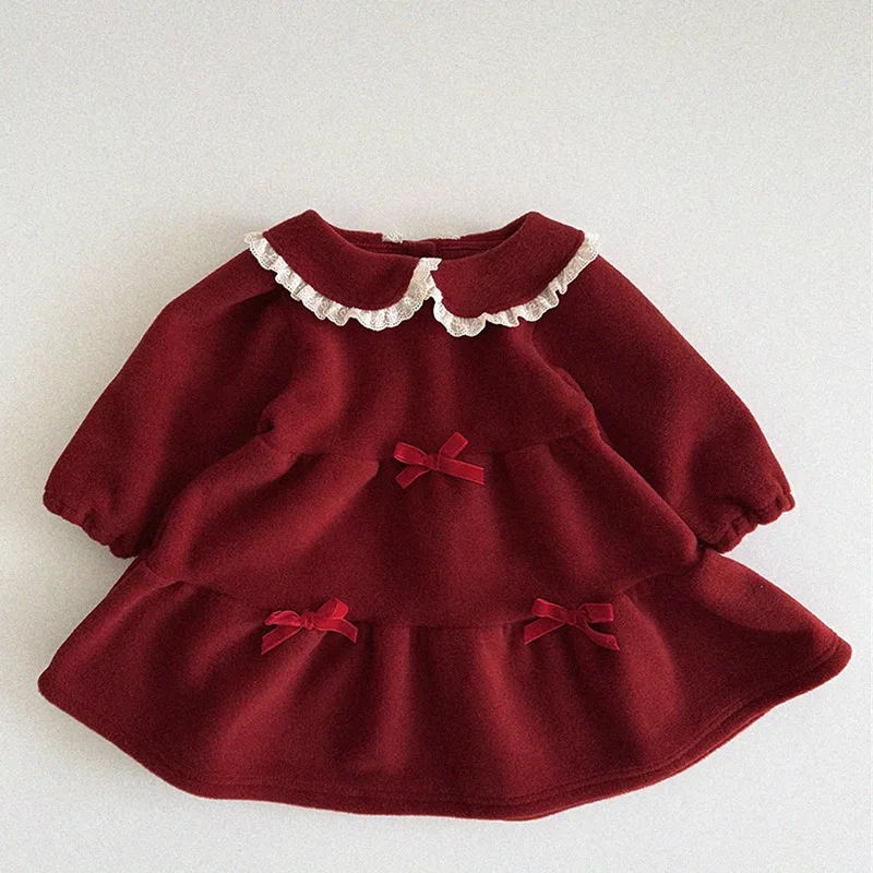 MILANCEL Vestido de otoño para niña con lazo y encaje – princesa - imagen 3