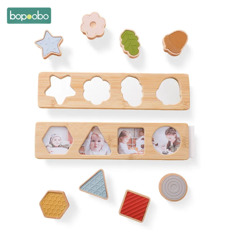 Juego de rompecabezas de madera Montessori, juguete educativo de silicona sin BPA, formas de flores y estrellas, juegos a juego, regalos para bebés, 1 Juego