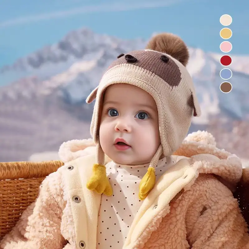 Gorro de bebé Otoño Invierno súper bonito gorro tejido con protección para los oídos para niños y niñas jersey grueso y cálido gorro de lana para niños - imagen 2