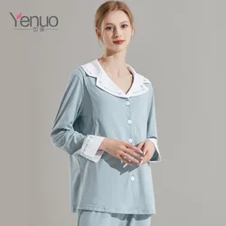 Pijama maternal de algodón fino con encaje para amamantar