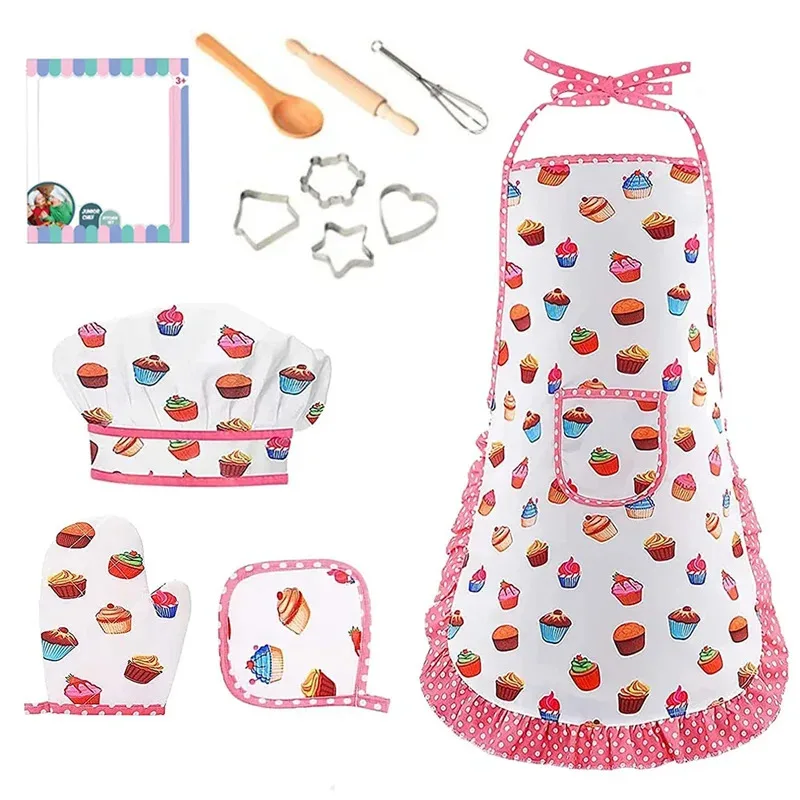 Juguetes de cocina para hornear, juego de simulación, herramientas de cocina, delantal de Chef para niñas pequeñas, disfraz rosa, juguetes educativos de vestir, regalo - imagen 2