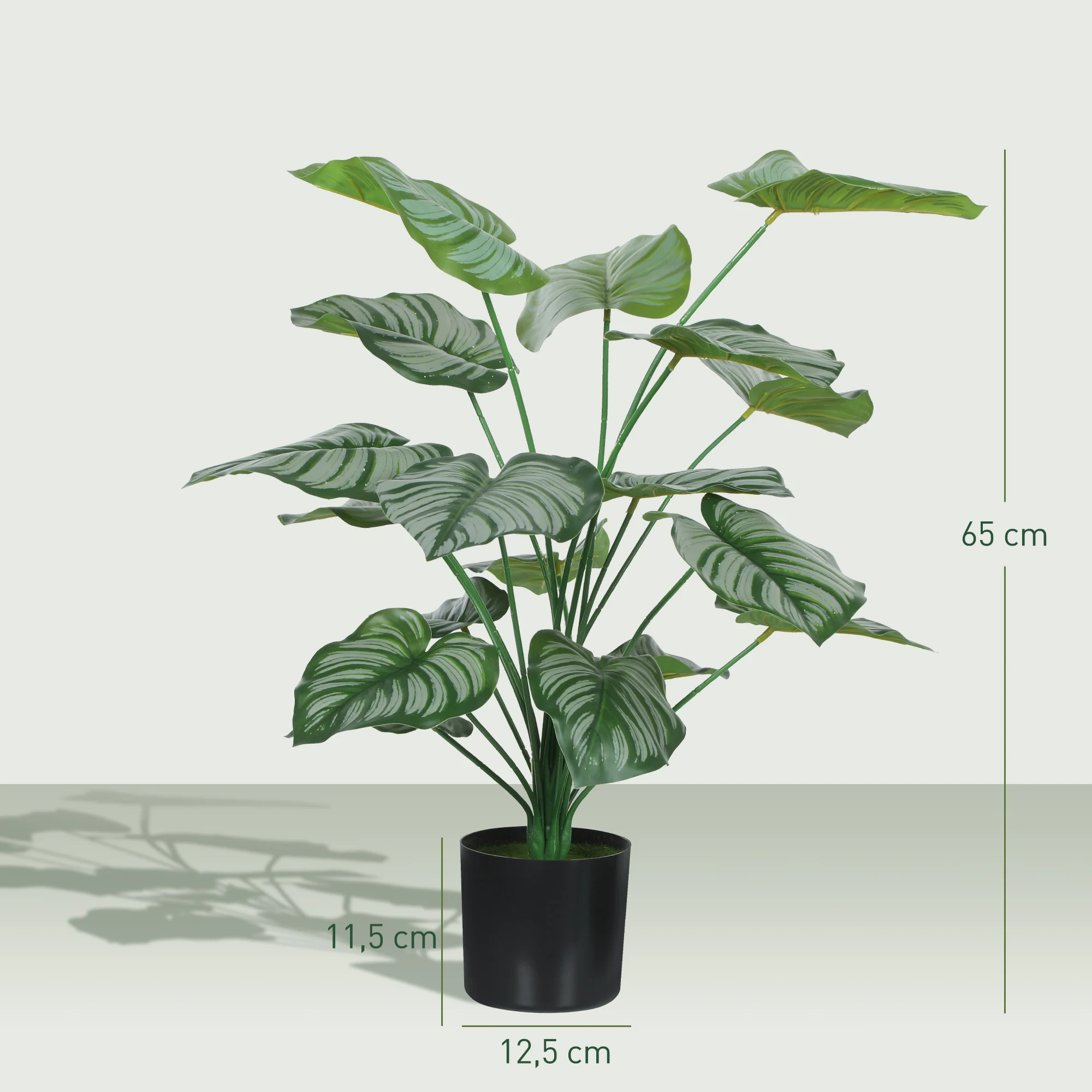 HOMCOM Conjunto de 2 Plantas Artificiales Decorativas 65 cm Plantas Artificiales con Maceta y Hojas para Interior Hogar Salón Oficina Verde - imagen 3