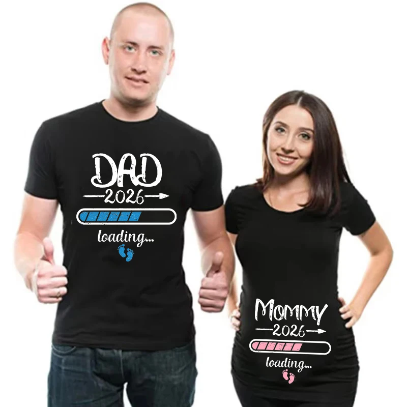 2026 nuevo lindo papá + mamá + bebé impreso pareja maternidad camiseta anuncio de embarazo camisa pareja embarazada camiseta ropa