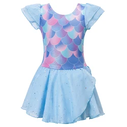 Vestido de ballet para niña con falda tutú y mangas volantes