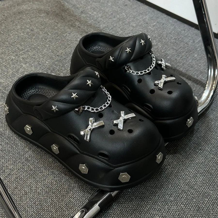 Zapatillas de calle de interior para mujer, zapatos de plataforma de verano, bonitos zuecos de moda con lazo DIY para niñas, sandalias de ocio de suela gruesa para mujer