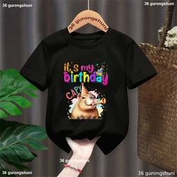 Camiseta infantil con capibara Its My Birthday – Estampado acuarela para niños