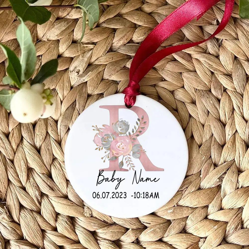 Adorno personalizado para bebé, accesorio de fotografía de recién nacido con letras de oro rosa, adorno de cerámica para nacimiento infantil - imagen 5