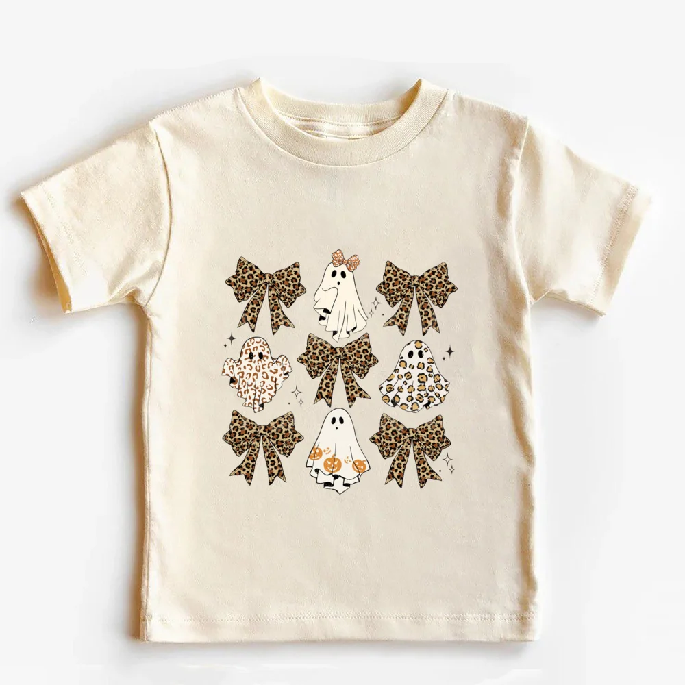 Camiseta con estampado de fantasma para niños y niñas, ropa informal de Halloween con cuello redondo, bonita - imagen 5