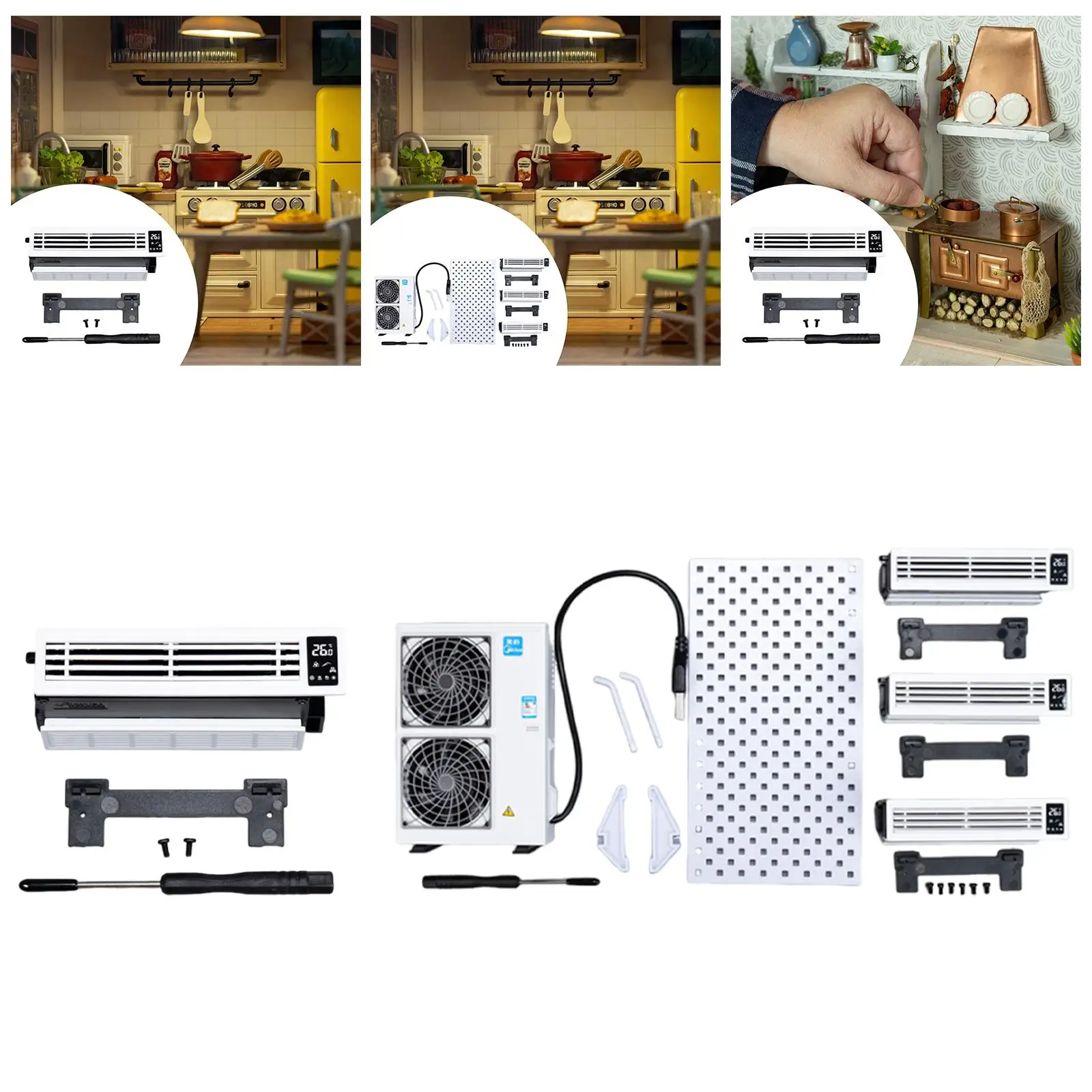 Conjunto de modelo de aire acondicionado en miniatura, decoración para casa de muñecas, adorno resistente a escala 1/12, juguete simulado, muebles para casa de muñecas - imagen 4
