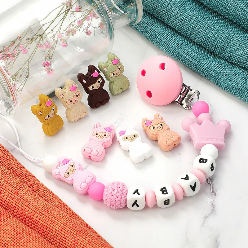 5 uds. De cuentas de silicona de animales de Alpaca de dibujos animados para fabricación de joyería DIY, cuentas de pulsera de joyería utilizadas en bolígrafo - imagen 4