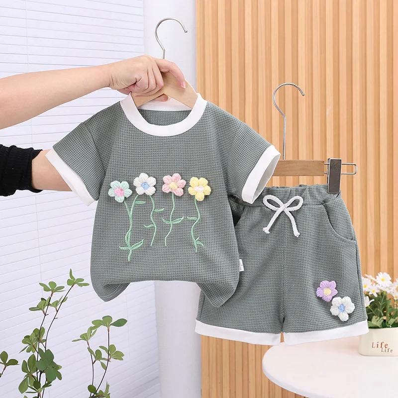 Nueva ropa de verano para bebés, traje para niños y niñas, camiseta de manga corta, pantalones cortos, 2 unids/set, ropa informal de moda infantil, chándales para niños - imagen 5