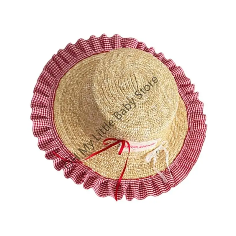 M76C Precioso sombrero único para niños, elegante sombrero cubo ajustable con borde con volantes y decoración lazo - imagen 4
