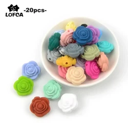 LOFCA 20 piezas doble cara cuentas de flores de silicona Rosa dentición encanto mordedor bebé masticar gran oferta collar suave masticable juguete de regalo
