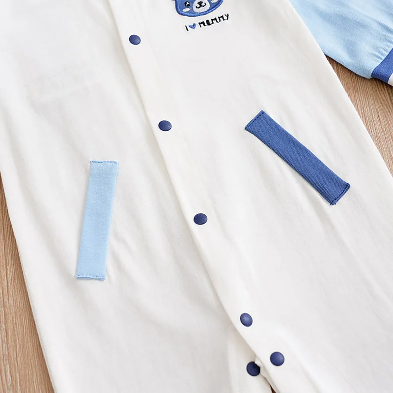 Mono pijama de bebé algodón manga larga estampado oso azul blanco - imagen 3