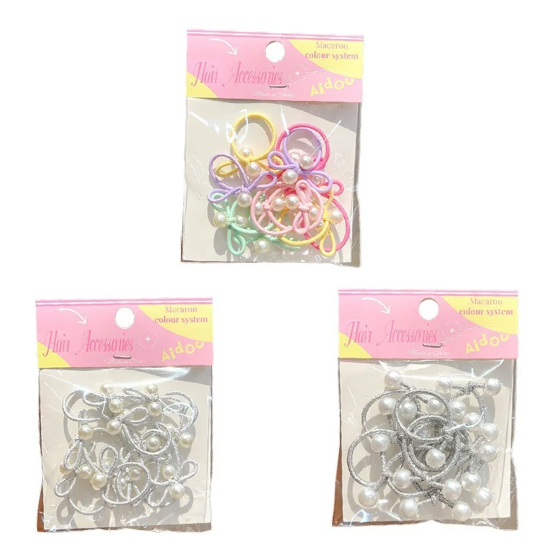 10 Uds. De diademas bonitas y dulces para niñas pequeñas, gomas para el pelo con perlas, alta elasticidad, no daña las cuerdas para el cabello, encantadoras bandas de goma Kawaii - imagen 5