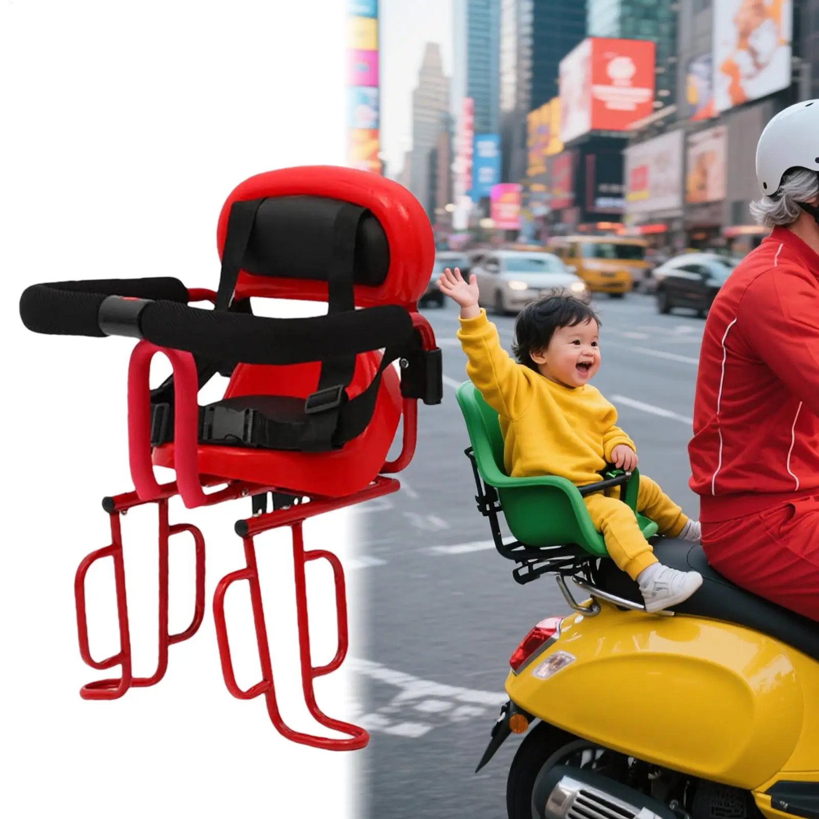 Asiento de bicicleta para niños, asiento de bicicleta montado en la parte trasera, accesorio de ciclismo con cinturón de seguridad y barandilla para ciclismo de montaña y carretera - imagen 2