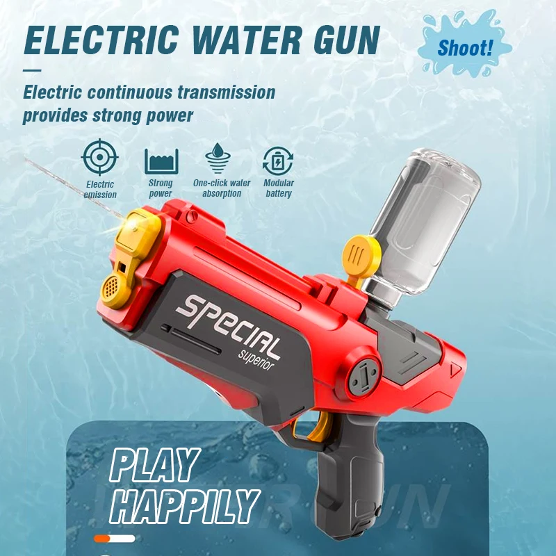 Pistola de agua eléctrica, pistola de disparo continuo con luz, absorción automática de agua, gran capacidad, portátil, para playa y exteriores, Navidad - imagen 5