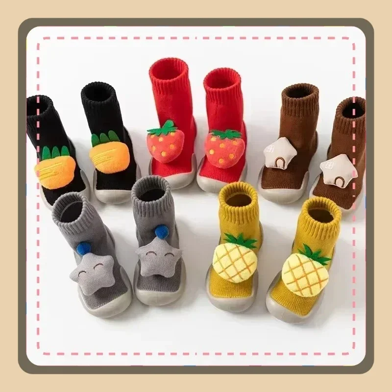 Zapatos bonitos y gruesos de dibujos animados para niños, zapatos antideslizantes de fondo suave para caminar, zapatos de interior para niños pequeños, Otoño Invierno - imagen 3