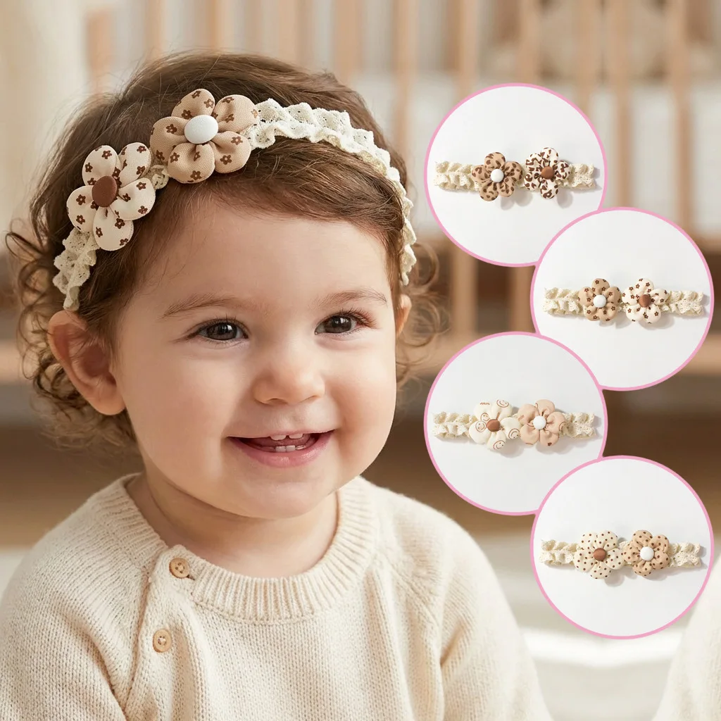 Diadema bebé con flores 3D y estampado leopardo suave
