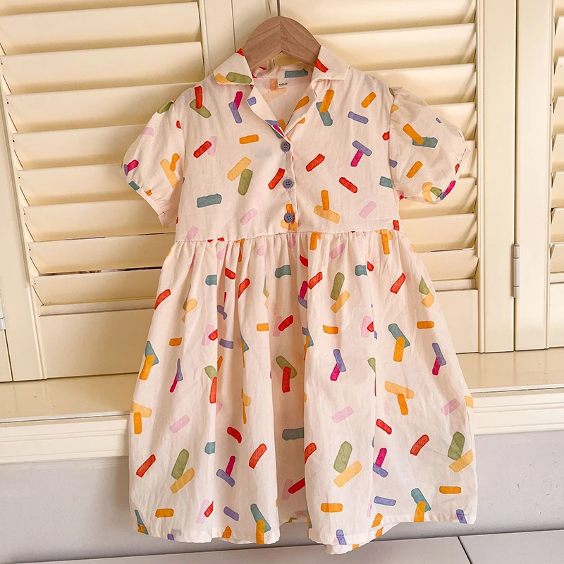 Ropa de estilo de vacaciones para niños de 1 a 8 años, camisa con solapa, pantalones cortos, 2 uds., vestido camisero con estampado colorido para niñas, traje para hermanos - imagen 5