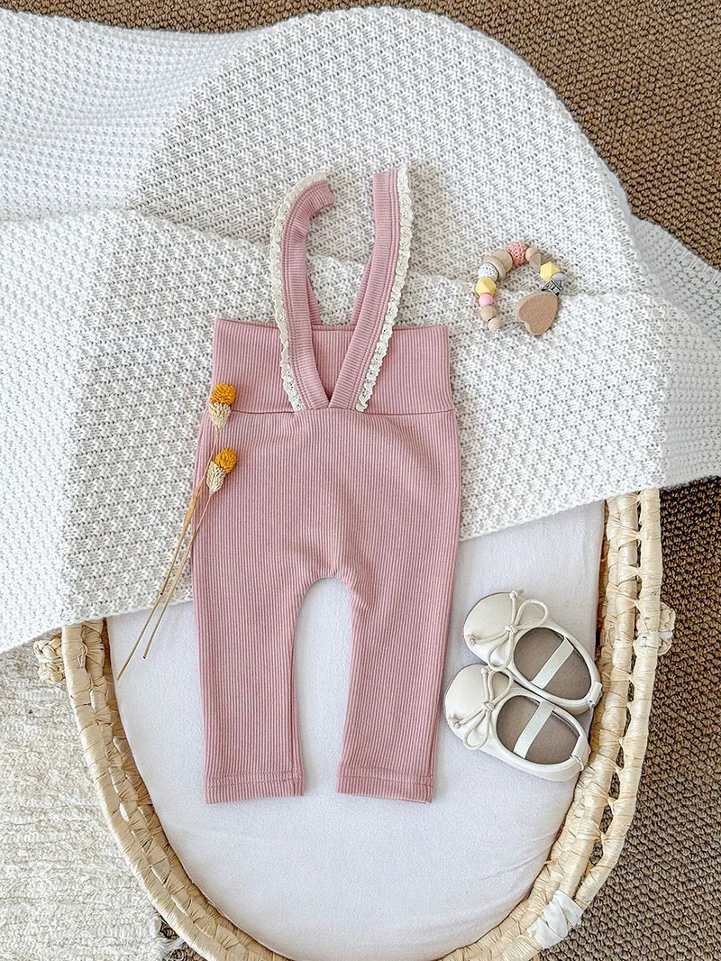 Pantalones talle alto con tirantes de encaje para bebé niña - imagen 2