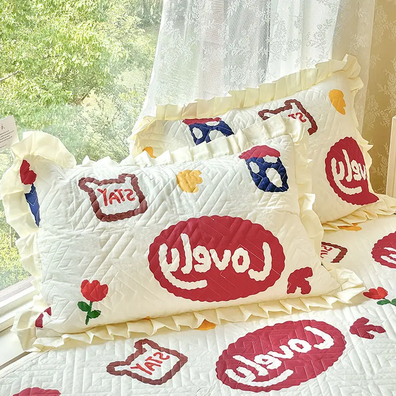 Funda de almohada acolchada de estilo Pastoral, funda de almohada de encaje de algodón puro para niños, funda de almohada individual suave y transpirable para el hogar, 48x74cm - imagen 2