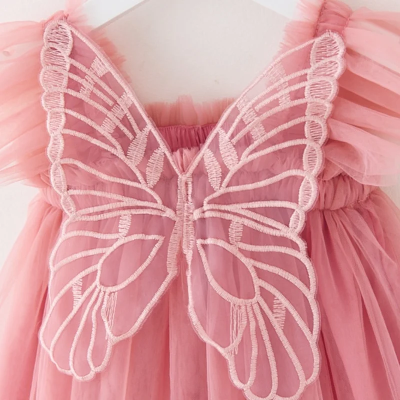 Vestido princesa de malla con mangas voladoras para niñas - imagen 5