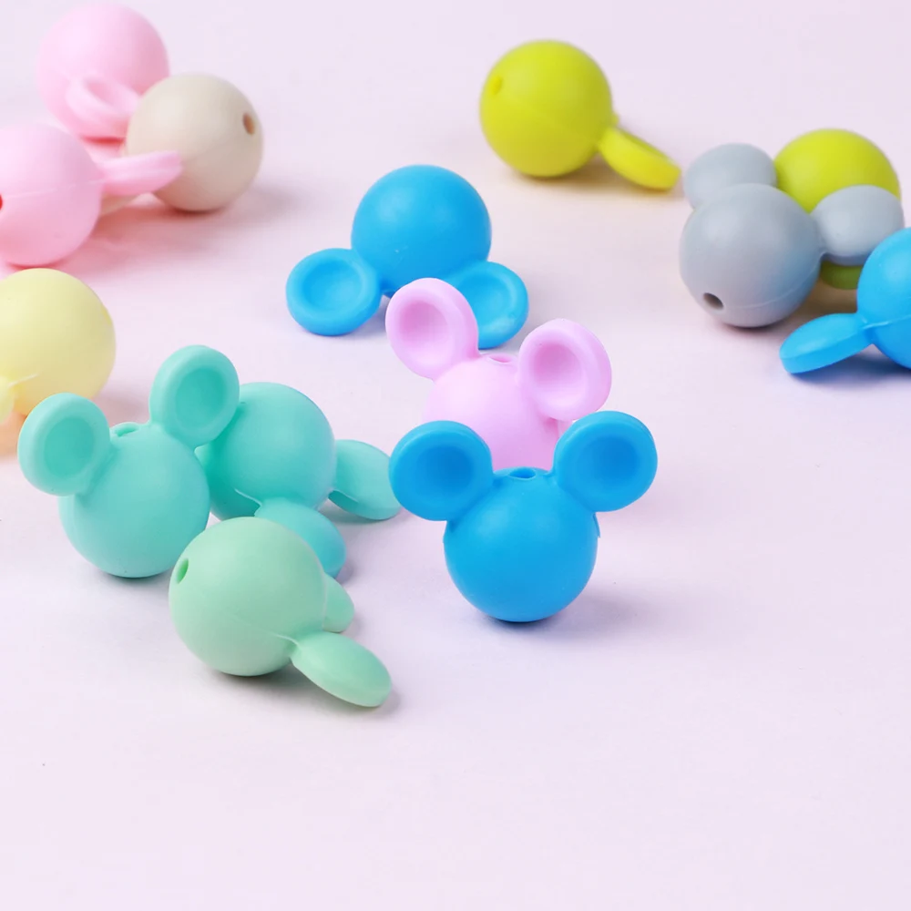 10 Uds. De cuentas de silicona con cabeza de ratón para fabricación de joyas, accesorios de cadena de chupete DIY a granel, dijes para pulsera