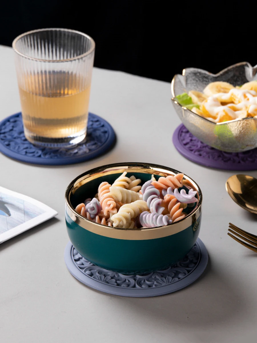 3 unids/set estera de vajilla de silicona reutilizable Vintage hueco tallado almohadilla de silicona con aislamiento térmico tazón taza mantel individual Decoración de mesa - imagen 4