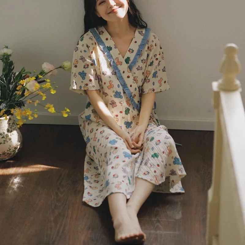 Vestido maternidad lactancia verano – kimono manga corta midi algodón - imagen 2