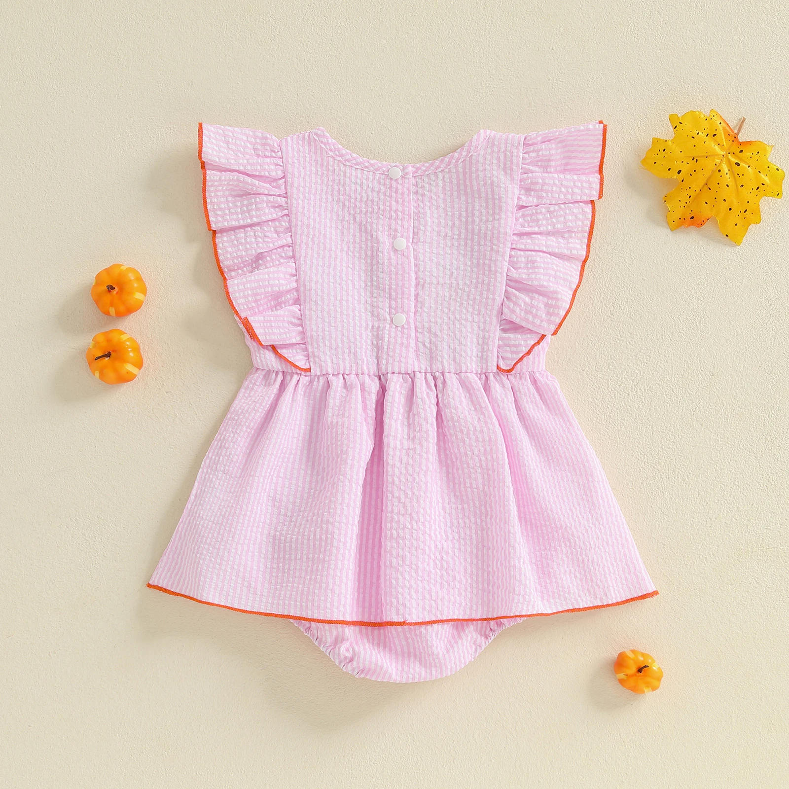 Pelele de Halloween para niña de 0 a 18 meses, vestido a rayas con bordado de calabaza, mono de manga voladora, ropa infantil bonita - imagen 2